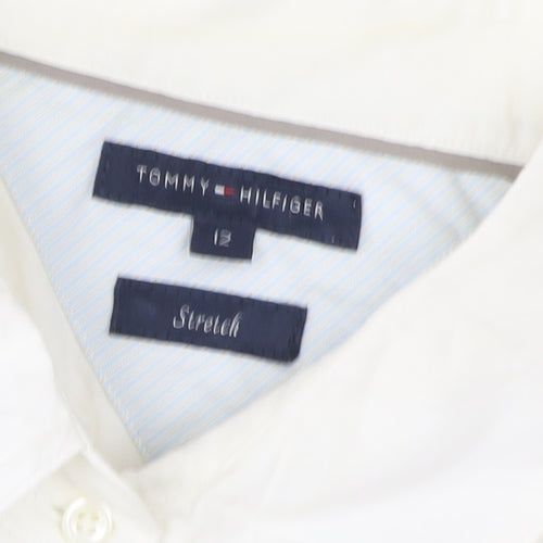 Tommy Hilfiger Women's White Cotton Stretch Button-Up Shirt Size 12