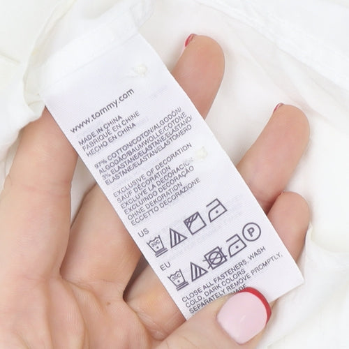 Tommy Hilfiger Women's White Cotton Stretch Button-Up Shirt Size 12