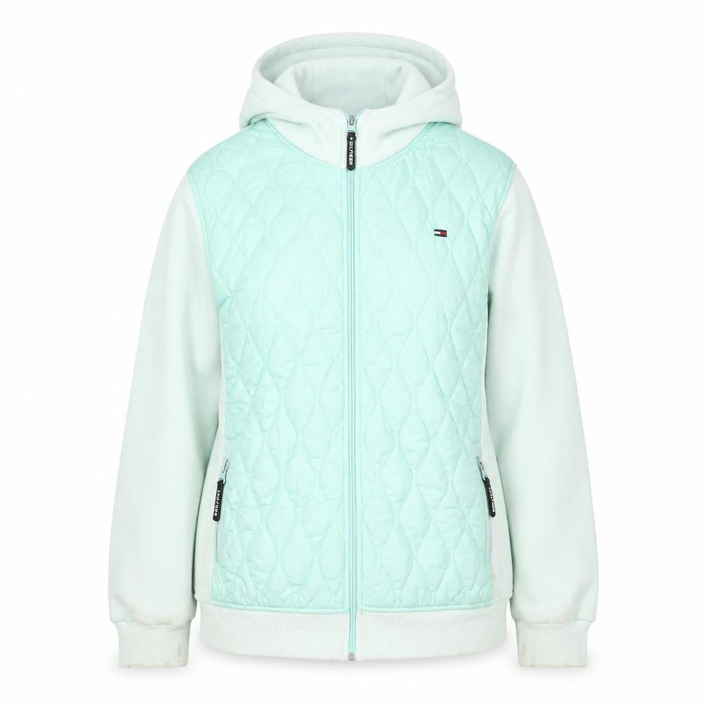 Front view of Tommy Hilfiger women’s green 2xl hooded quilted zip jacket