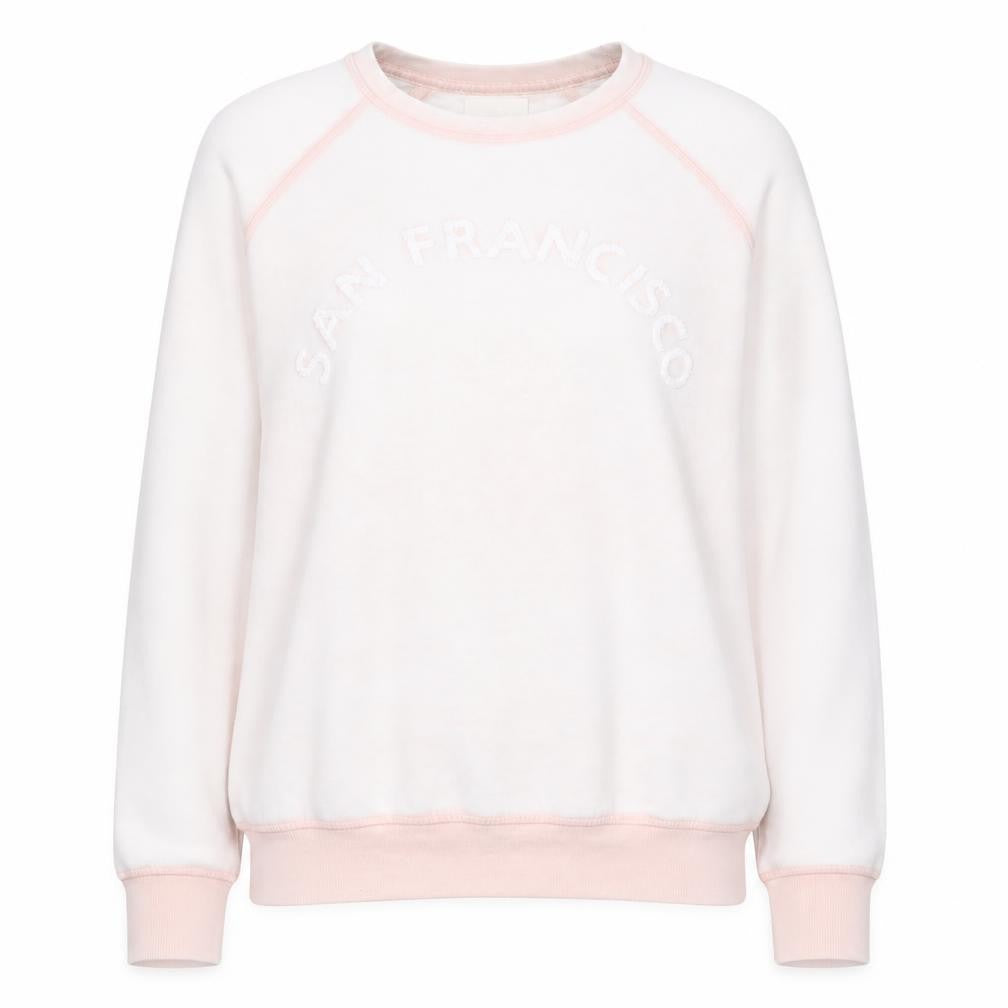 Front view of Next Women Pink White San Francisco Pullover Sweatshirt, size 8
