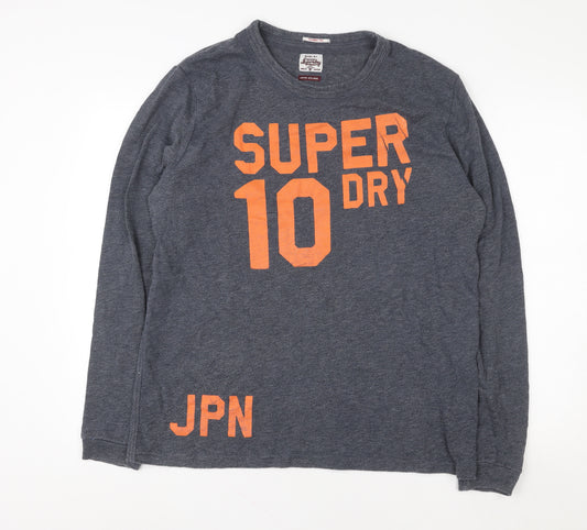 Superdry Mens Grey XL Pullover Sweatshirt Long Sleeve Graphic Logo Top