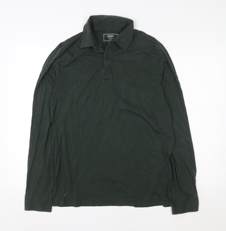 Charles Tyrwhitt Men's Dark Green Long Sleeve Button-Up Shirt Medium