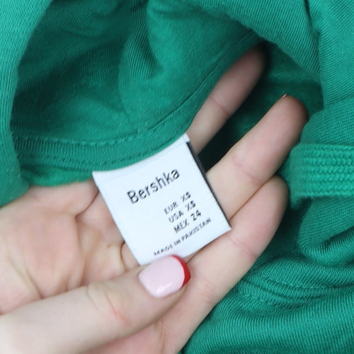Bershka Women Green Pullover Hoodie XS Cotton Blend Casual