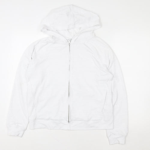 Next Women White Full Zip Hoodie Size M Cotton Blend Casual