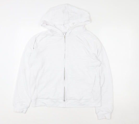 Next Women White Full Zip Hoodie Size M Cotton Blend Casual
