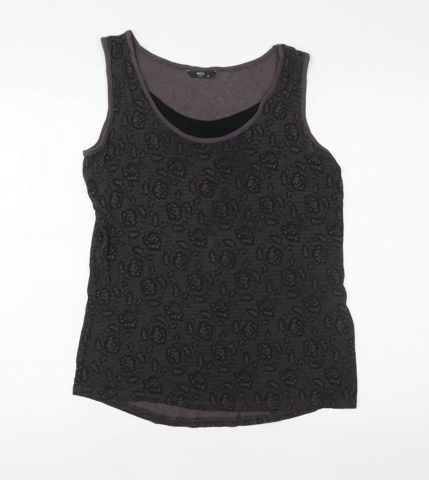 M&Co Women’s Black Floral Petite Size 14 Sleeveless Tank Top