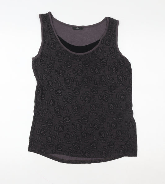 M&Co Women’s Black Floral Petite Size 14 Sleeveless Tank Top