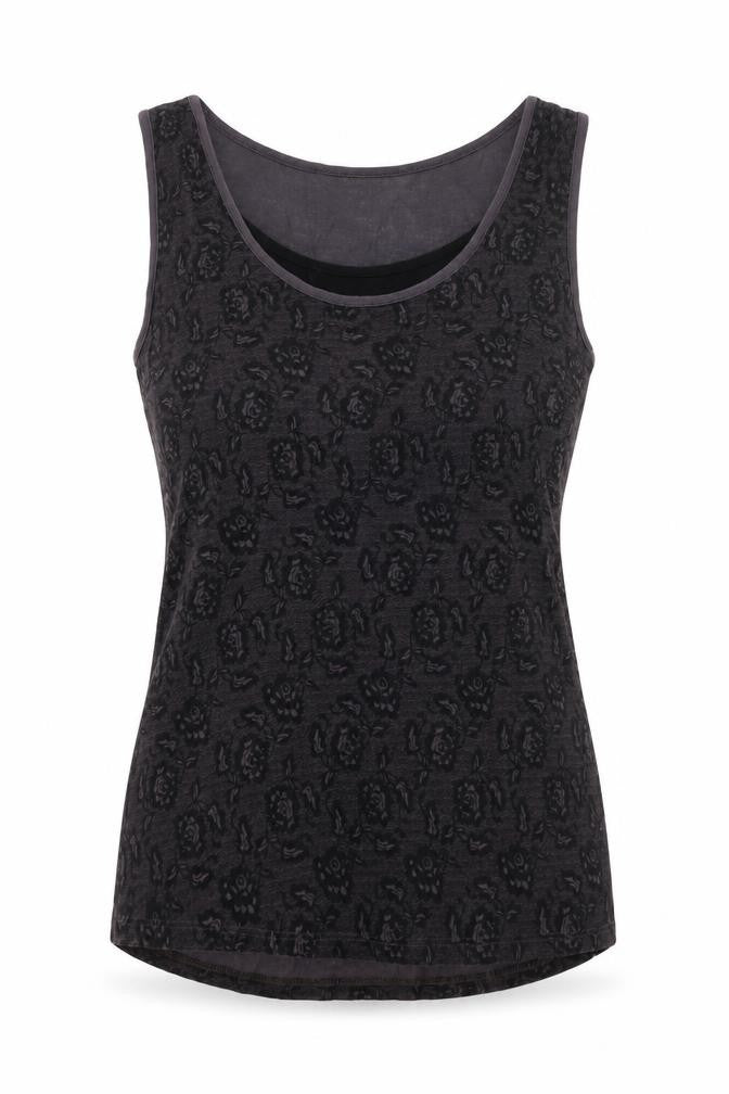 M&Co Women’s Black Floral Petite Size 14 Sleeveless Tank Top