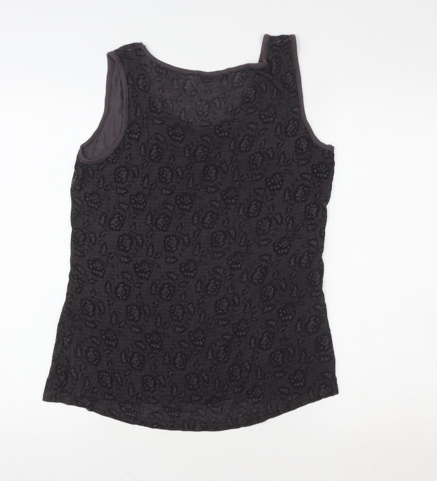 M&Co Women’s Black Floral Petite Size 14 Sleeveless Tank Top