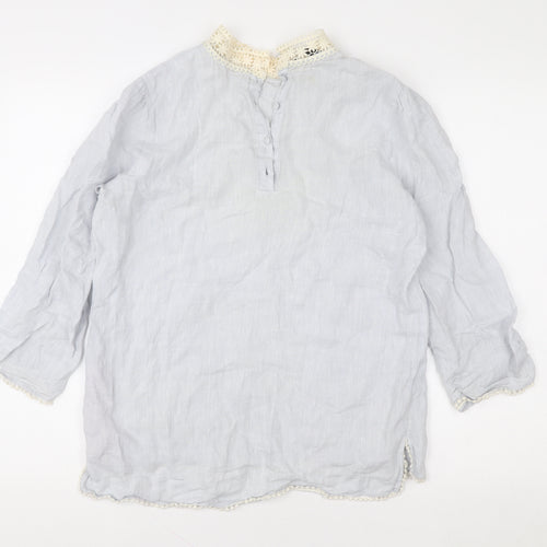 Zara Basic Women’s Grey Linen Crochet High Neck 3/4 Sleeve Blouse Size S