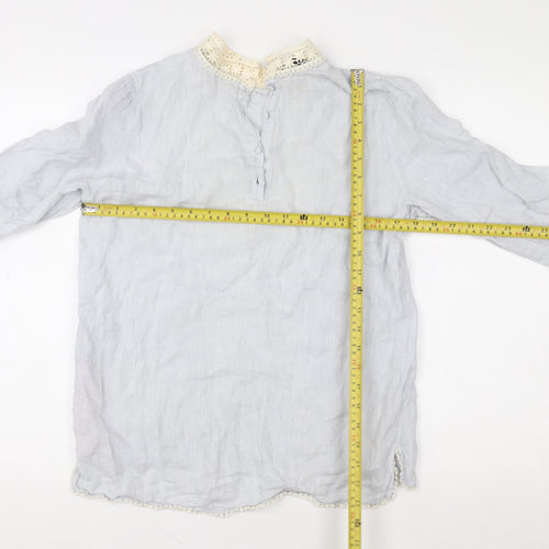 Zara Basic Women’s Grey Linen Crochet High Neck 3/4 Sleeve Blouse Size S