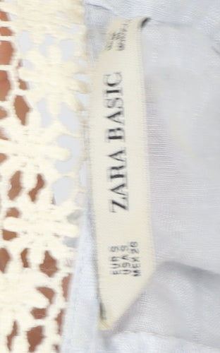 Zara Basic Women’s Grey Linen Crochet High Neck 3/4 Sleeve Blouse Size S