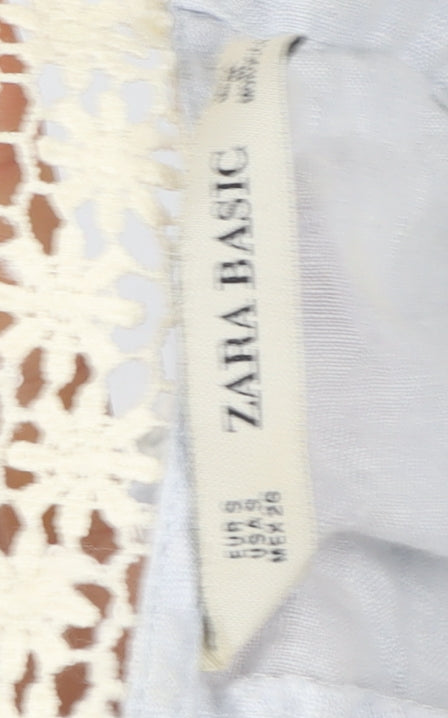 Zara Basic Women’s Grey Linen Crochet High Neck 3/4 Sleeve Blouse Size S