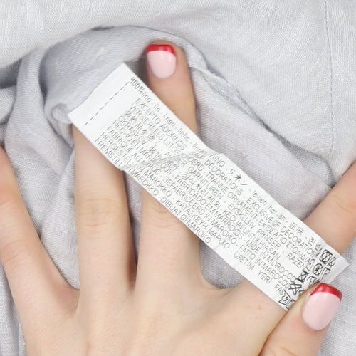 Zara Basic Women’s Grey Linen Crochet High Neck 3/4 Sleeve Blouse Size S