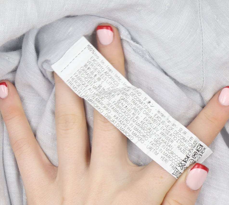 Zara Basic Women’s Grey Linen Crochet High Neck 3/4 Sleeve Blouse Size S