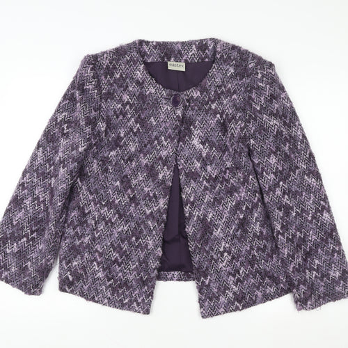 Eastex Women Purple Wool Blend Tweed Jacket Size 14 Classic Short Sleeve