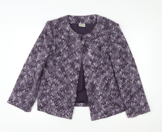 Eastex Women Purple Wool Blend Tweed Jacket Size 14 Classic Short Sleeve