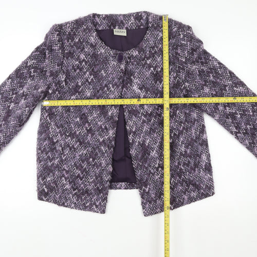 Eastex Women Purple Wool Blend Tweed Jacket Size 14 Classic Short Sleeve