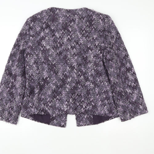 Eastex Women Purple Wool Blend Tweed Jacket Size 14 Classic Short Sleeve
