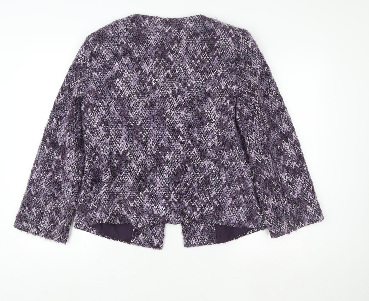 Eastex Women Purple Wool Blend Tweed Jacket Size 14 Classic Short Sleeve