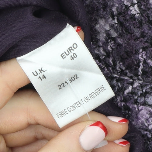 Eastex Women Purple Wool Blend Tweed Jacket Size 14 Classic Short Sleeve