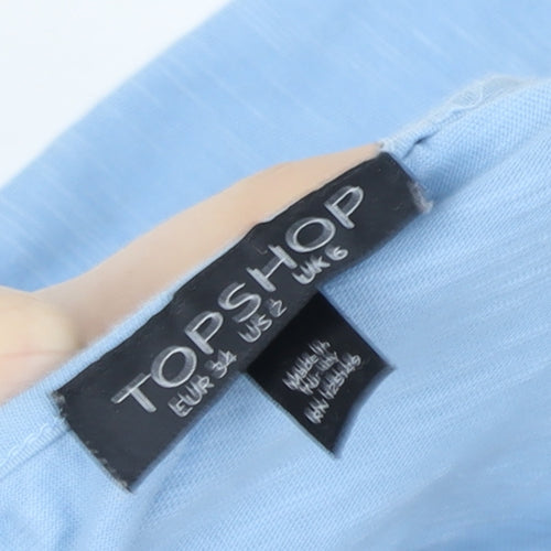 Topshop Women Blue Cotton Off Shoulder A-Line Knee Dress UK 6