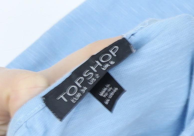 Topshop Women Blue Cotton Off Shoulder A-Line Knee Dress UK 6
