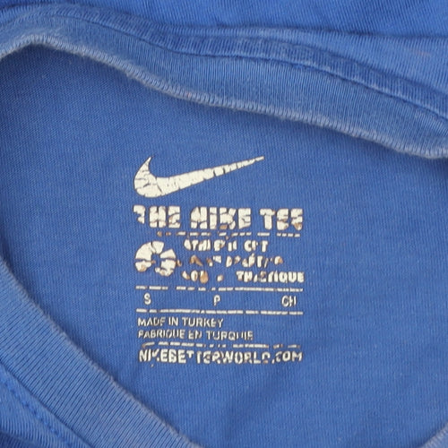 Nike Men's Blue Small Crew Neck Cotton Sports T-Shirt
