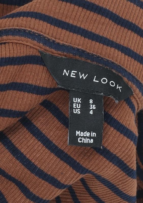 New Look Women’s Brown Striped Collared Cropped Long Sleeve Top Size 8