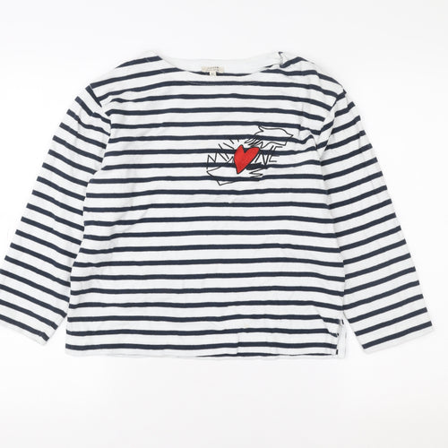 Jigsaw Women’s White Navy Stripe Love Embroidered Cotton Jumper XS