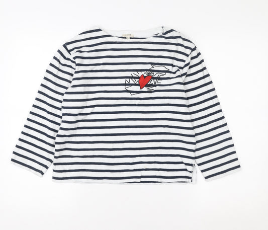 Jigsaw Women’s White Navy Stripe Love Embroidered Cotton Jumper XS