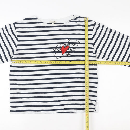 Jigsaw Women’s White Navy Stripe Love Embroidered Cotton Jumper XS