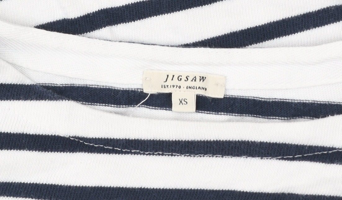 Jigsaw Women’s White Navy Stripe Love Embroidered Cotton Jumper XS