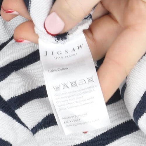 Jigsaw Women’s White Navy Stripe Love Embroidered Cotton Jumper XS