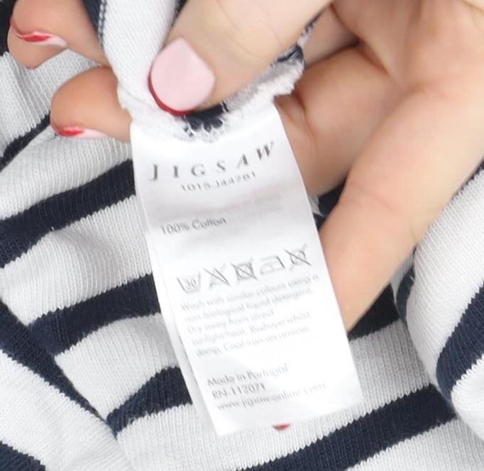 Jigsaw Women’s White Navy Stripe Love Embroidered Cotton Jumper XS