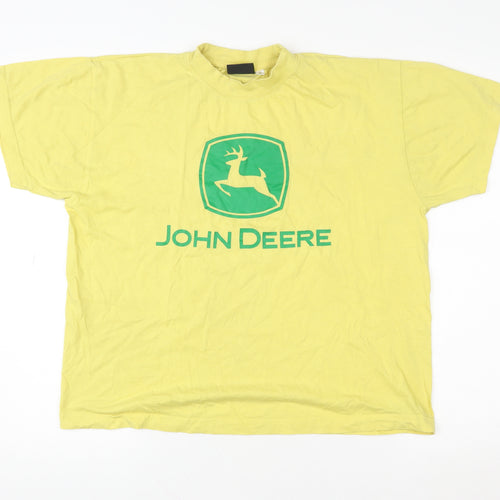 John Deere Men's Yellow Cotton Graphic Logo T-Shirt Size M