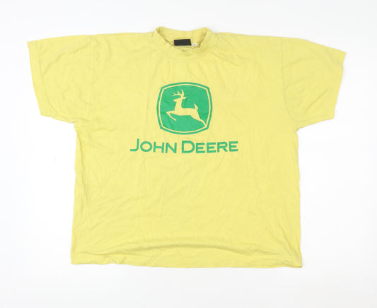 John Deere Men's Yellow Cotton Graphic Logo T-Shirt Size M
