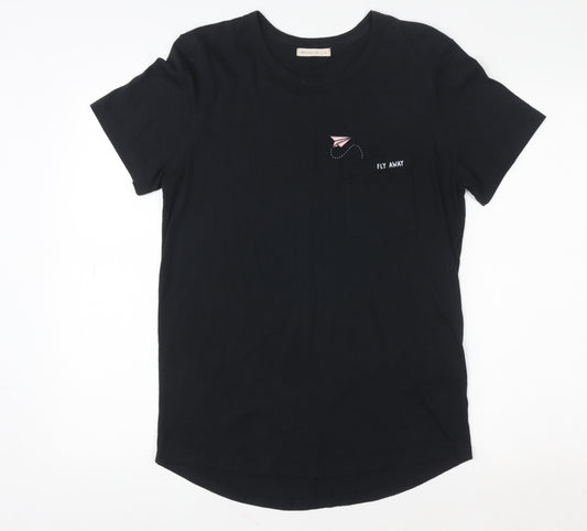 98 Coast Av. Women's Black Cotton Embroidered T-Shirt M