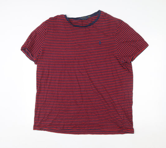 Ralph Lauren Men's Red Navy Striped Cotton Slim Fit T-Shirt 2XL