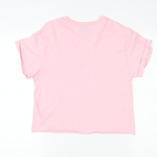 Topshop Petite Women Pink Embroidered 'Sweet' Cotton T-Shirt UK 4