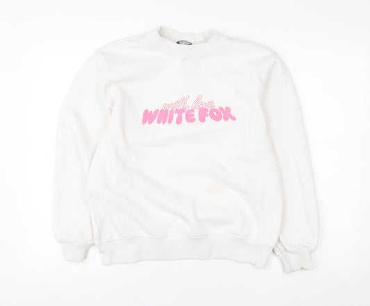 White Fox Womens White Graphic Pullover Sweatshirt Size XS