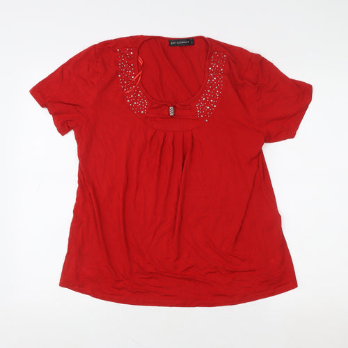 Just Elegance Women’s Red Rhinestone Bow Short Sleeve Viscose Top Size S