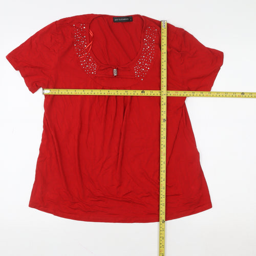 Just Elegance Women’s Red Rhinestone Bow Short Sleeve Viscose Top Size S
