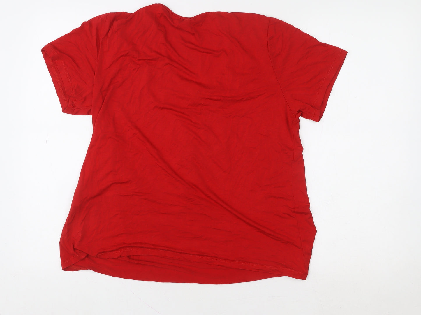 Just Elegance Women’s Red Rhinestone Bow Short Sleeve Viscose Top Size S