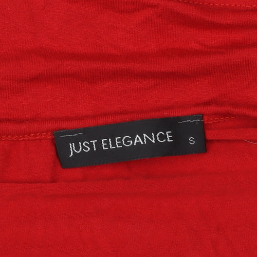 Just Elegance Women’s Red Rhinestone Bow Short Sleeve Viscose Top Size S