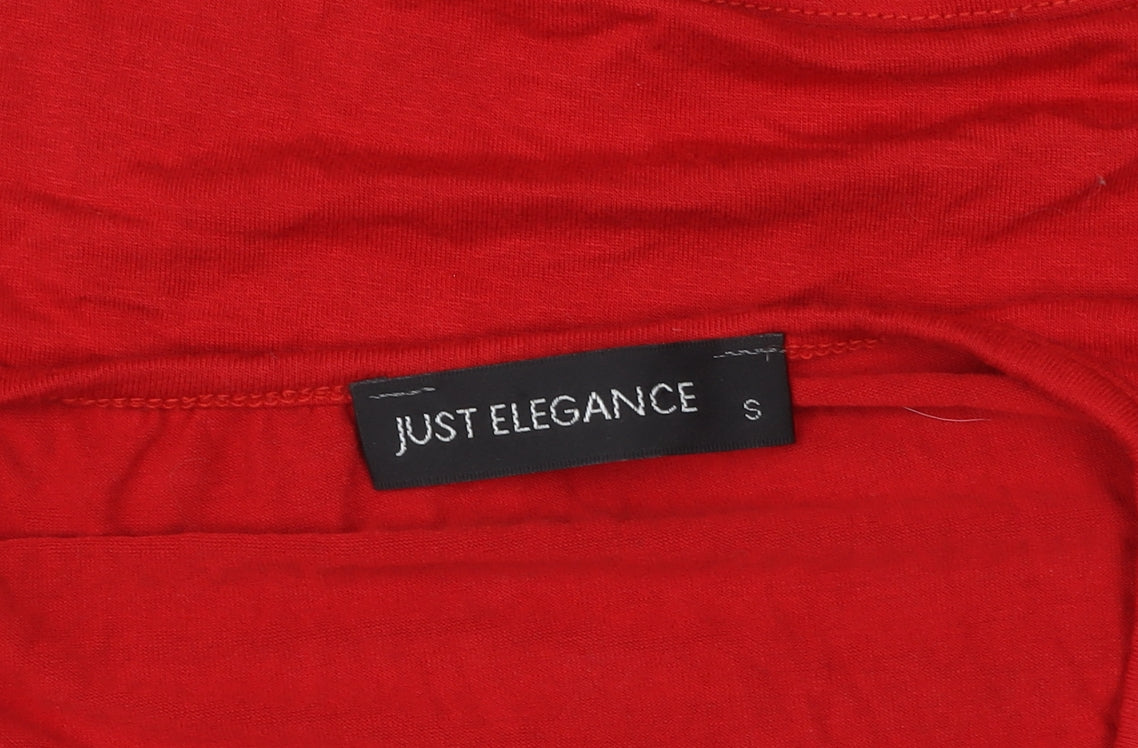 Just Elegance Women’s Red Rhinestone Bow Short Sleeve Viscose Top Size S