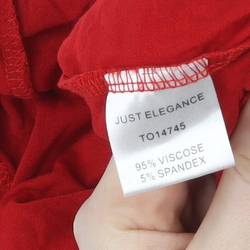 Just Elegance Women’s Red Rhinestone Bow Short Sleeve Viscose Top Size S