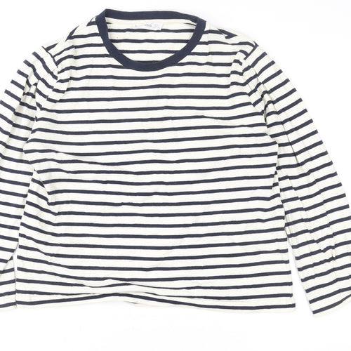 MNG Women Blue & White Striped Pullover Sweatshirt XL Cotton