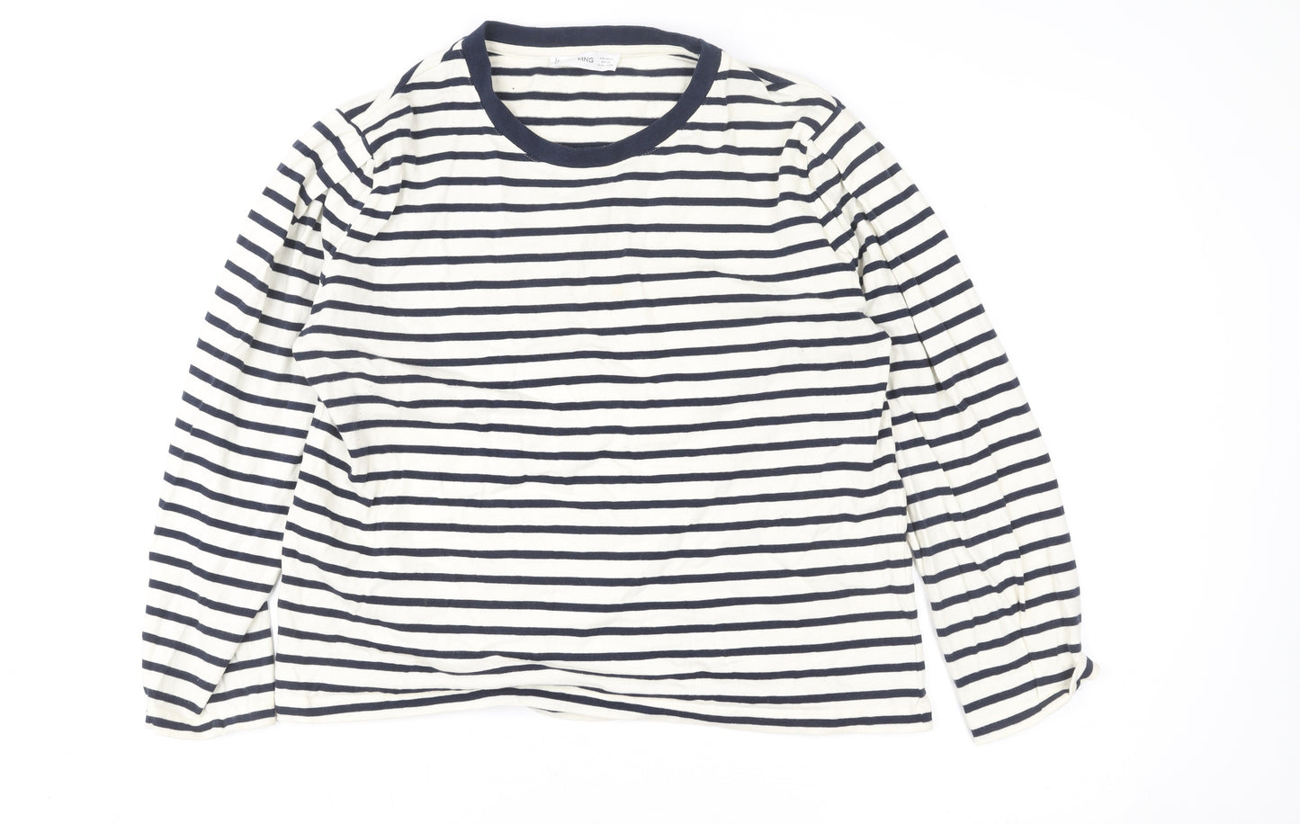 MNG Women Blue & White Striped Pullover Sweatshirt XL Cotton