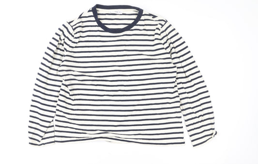MNG Women Blue & White Striped Pullover Sweatshirt XL Cotton